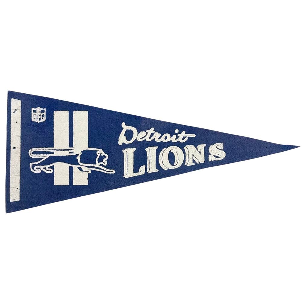 Vintage 1960s Detroit Lions Mini Felt Pennant NFL Blue White Football Wall Decor
